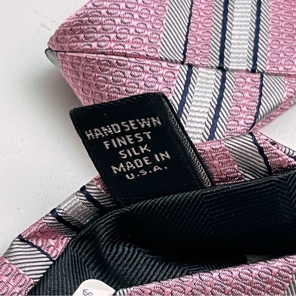 Robert Talbott Carmel Pink Grey Diagonal Striped Hand Sewn Silk Tie Made in USA - Picture 5 of 8
